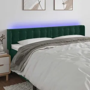 Tăblie de pat cu LED, verde închis, 163x16x78/88 cm, catifea