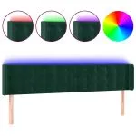 Tăblie de pat cu LED, verde închis, 183x16x78/88 cm, catifea