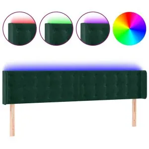 Tăblie de pat cu LED, verde închis, 183x16x78/88 cm, catifea