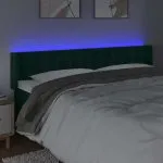 Tăblie de pat cu LED, verde închis, 183x16x78/88 cm, catifea