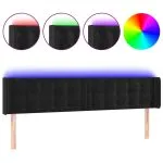 Tăblie de pat cu LED, negru, 203x16x78/88 cm, catifea