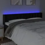 Tăblie de pat cu LED, negru, 203x16x78/88 cm, catifea