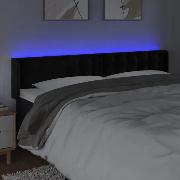 Tăblie de pat cu LED, negru, 203x16x78/88 cm, catifea