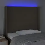 Tăblie de pat cu LED, gri taupe, 83x16x118/128 cm, textil