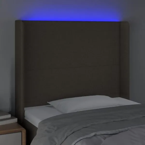 Tăblie de pat cu LED, gri taupe, 83x16x118/128 cm, textil