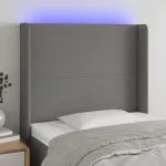 Tăblie de pat cu LED, gri închis, 103x16x118/128 cm, textil