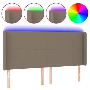 Tăblie de pat cu LED, gri taupe, 163x16x118/128 cm, textil
