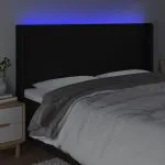 Tăblie de pat cu LED, negru, 203x16x118/128 cm, textil