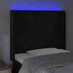 Tăblie de pat cu LED, negru, 83x16x118/128 cm, catifea