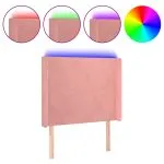 Tăblie de pat cu LED, roz, 93x16x118/128 cm, catifea