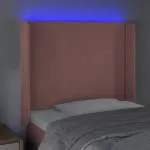 Tăblie de pat cu LED, roz, 93x16x118/128 cm, catifea
