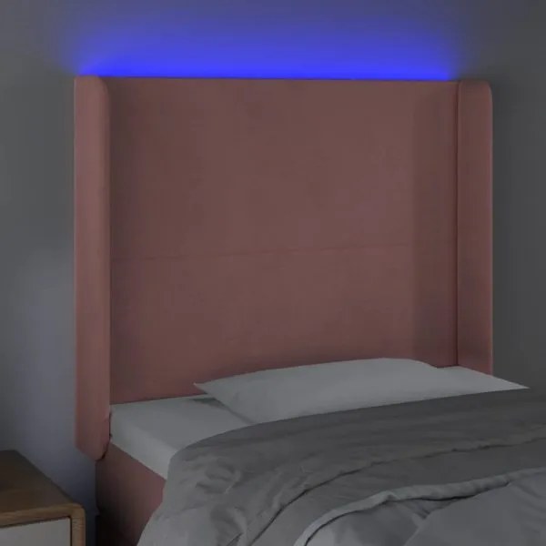 Tăblie de pat cu LED, roz, 93x16x118/128 cm, catifea
