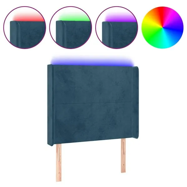Tăblie de pat cu LED, albastru închis, 103x16x118/128cm catifea