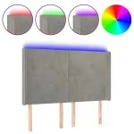 Tăblie de pat cu LED, gri deschis, 147x16x118/128 cm, catifea