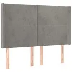 Tăblie de pat cu LED, gri deschis, 147x16x118/128 cm, catifea
