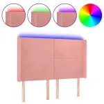 Tăblie de pat cu LED, roz, 147x16x118/128 cm, catifea