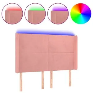 Tăblie de pat cu LED, roz, 147x16x118/128 cm, catifea