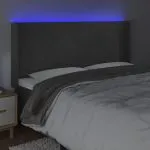 Tăblie de pat cu LED, gri închis, 203x16x118/128 cm, catifea