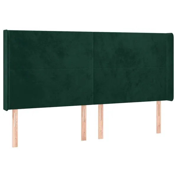 Tăblie de pat cu LED, verde închis, 203x16x118/128 cm, catifea