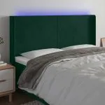 Tăblie de pat cu LED, verde închis, 203x16x118/128 cm, catifea