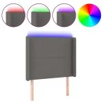 Tăblie de pat cu LED, gri, 103x16x118/128 cm, piele ecologică
