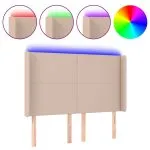 Tăblie de pat cu LED, cappuccino, 147x16x118/128 cm, piele eco