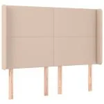 Tăblie de pat cu LED, cappuccino, 147x16x118/128 cm, piele eco