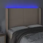 Tăblie de pat cu LED, cappuccino, 147x16x118/128 cm, piele eco