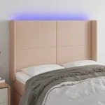 Tăblie de pat cu LED, cappuccino, 147x16x118/128 cm, piele eco