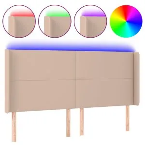 Tăblie de pat cu LED, cappuccino, 183x16x118/128 cm, piele eco