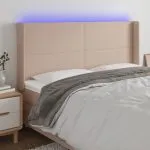 Tăblie de pat cu LED, cappuccino, 183x16x118/128 cm, piele eco