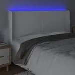 Tăblie de pat cu LED, alb, 203x16x118/128 cm, piele ecologică