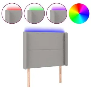Tăblie de pat cu LED, gri deschis, 83x16x118/128 cm, textil