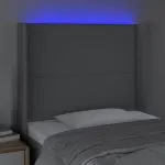 Tăblie de pat cu LED, gri deschis, 83x16x118/128 cm, textil