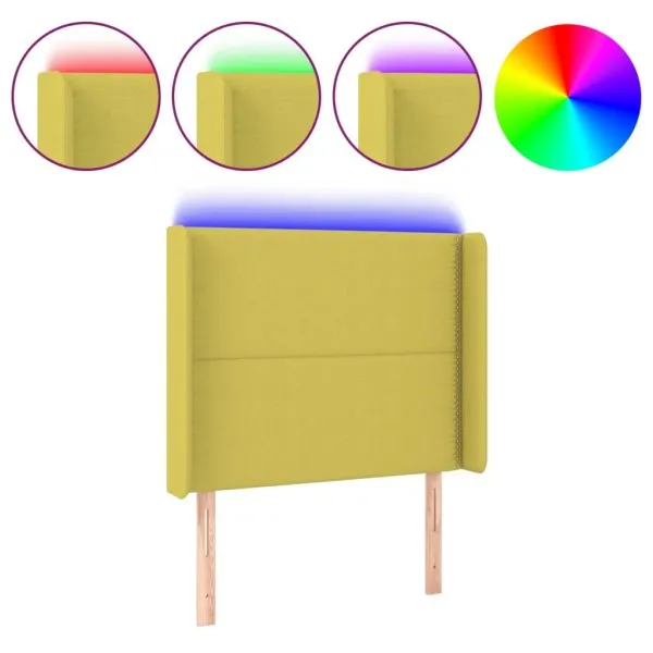 Tăblie de pat cu LED, verde, 83x16x118/128 cm, textil