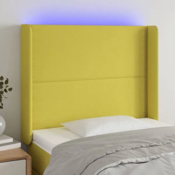 Tăblie de pat cu LED, verde, 83x16x118/128 cm, textil