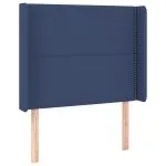 Tăblie de pat cu LED, albastru, 93x16x118/128 cm, textil