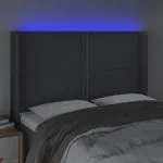 Tăblie de pat cu LED, gri închis, 147x16x118/128 cm, textil
