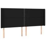Tăblie de pat cu LED, negru, 183x16x118/128 cm, textil