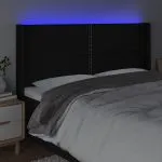 Tăblie de pat cu LED, negru, 183x16x118/128 cm, textil