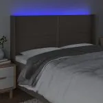 Tăblie de pat cu LED, gri taupe, 183x16x118/128 cm, textil