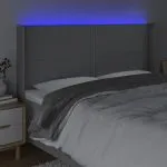 Tăblie de pat cu LED, gri deschis, 203x16x118/128 cm, textil