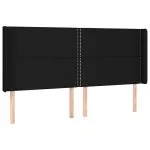 Tăblie de pat cu LED, negru, 203x16x118/128 cm, textil