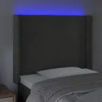Tăblie de pat cu LED, gri închis, 83x16x118/128 cm, catifea