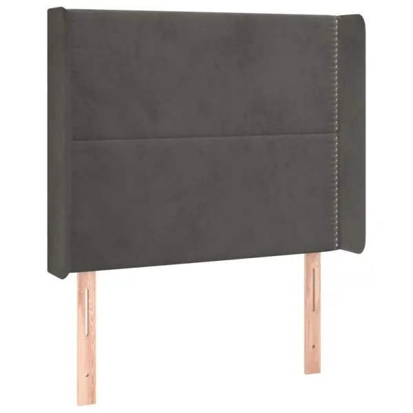 Tăblie de pat cu LED, gri închis, 93x16x118/128 cm, catifea
