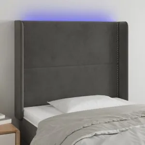 Tăblie de pat cu LED, gri închis, 93x16x118/128 cm, catifea