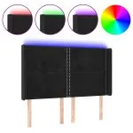 Tăblie de pat cu LED, negru, 147x16x118/128 cm, catifea
