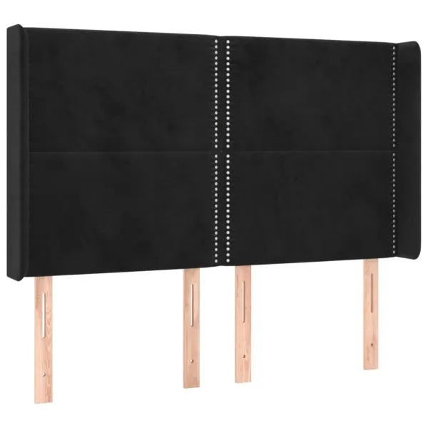 Tăblie de pat cu LED, negru, 147x16x118/128 cm, catifea