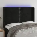 Tăblie de pat cu LED, negru, 147x16x118/128 cm, catifea