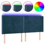 Tăblie de pat cu LED, albastru închis, 163x16x118/128cm catifea